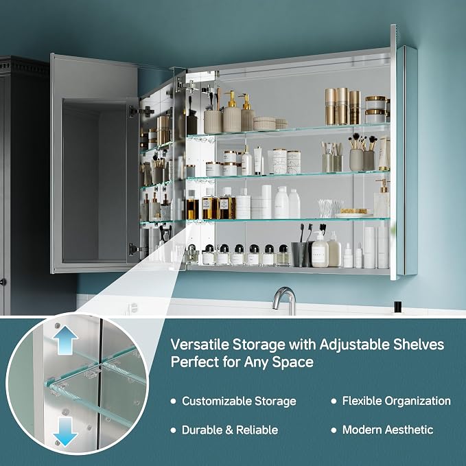 36"x30" Medicine Cabinet Mirror, Aluminum Silver Recessed Medicine Cabinet - Image 4