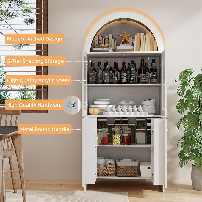 69" Tall Arched Kitchen Pantry Cabinet, 5-Tier Dome Cabinet - Image 4