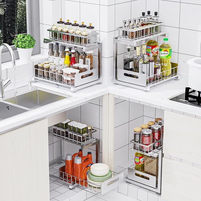 Under Sink Organizer Storage Heavy Duty Metal Slide Out Sink Shelf Organizer - Image 3