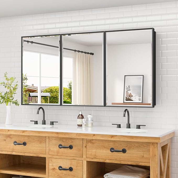 TETOTE 60" x 30" Black Recessed Medicine Cabinets Mirror Bathroom Storage by TETOTE