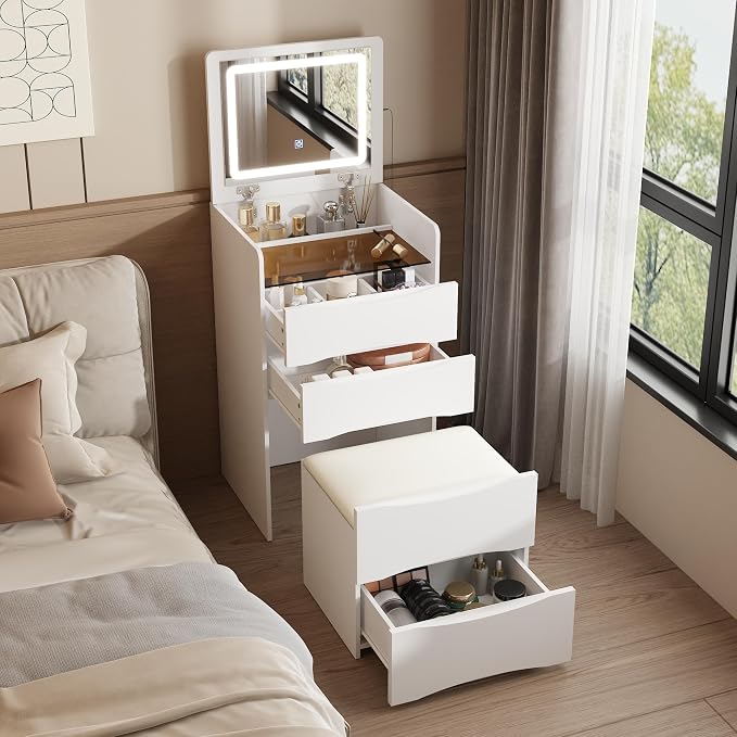 FUFU&GAGA Vanity Desk with Flip Top Mirror and Lights, Small Makeup Vanity Set by FUFUGAGA
