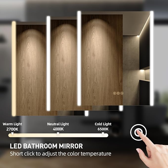 Medicine Cabinet with LED Lights and Mirror, 16 x 24 Inch Surface or Recessed - Image 4