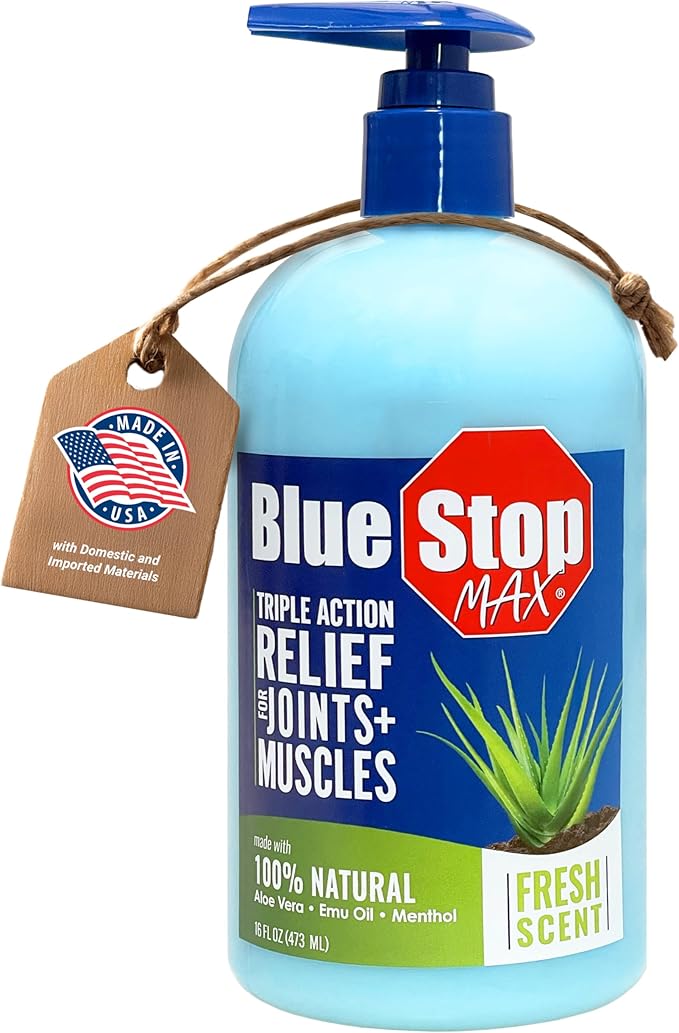 Blue Stop Max Massage Gel for Body Aches, 16 oz Pump Bottle; 3 in 1 Product by BLUESTOPMAX