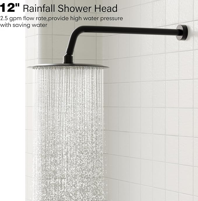 Gabrylly Shower System, High Pressure 12" Rain Shower Head - Image 3