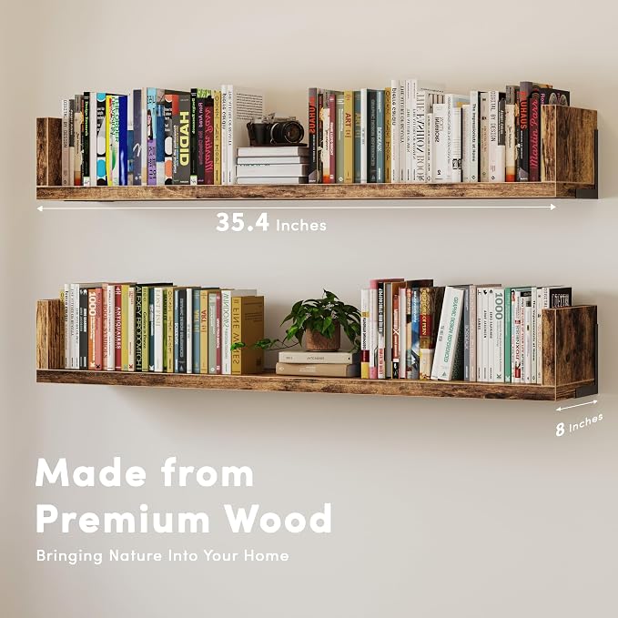 Wall Bookshelf, 36 Inches U Shaped Wall Shelves, Long Deep Floating Shelves - Image 5