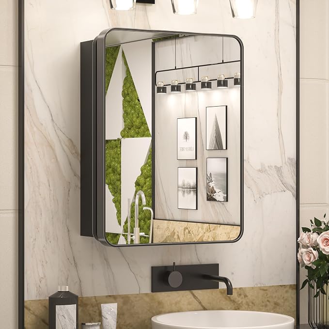 Keonjinn 20 x 26 Inch Black Recessed Medicine Cabinets, Bathroom Mirrored by Keonjinn