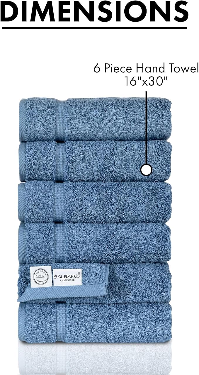 SALBAKOS 100% Turkish Cotton Hand Towel Set of 6 16x30 inch | Heirloom Quality - Image 4