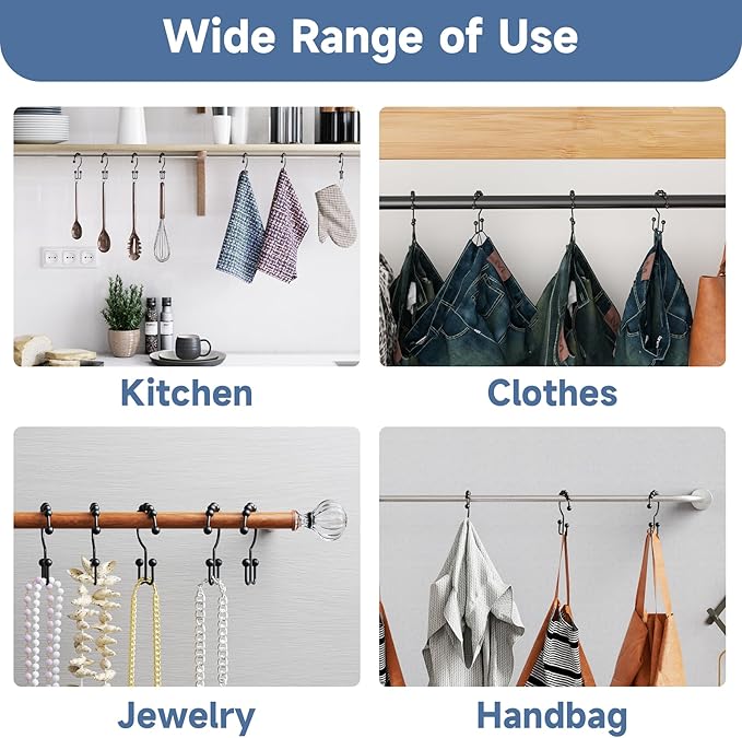 Titanker Black Shower Curtain Hooks Rings, Rust-Resistant Metal Double Glide - Image 5