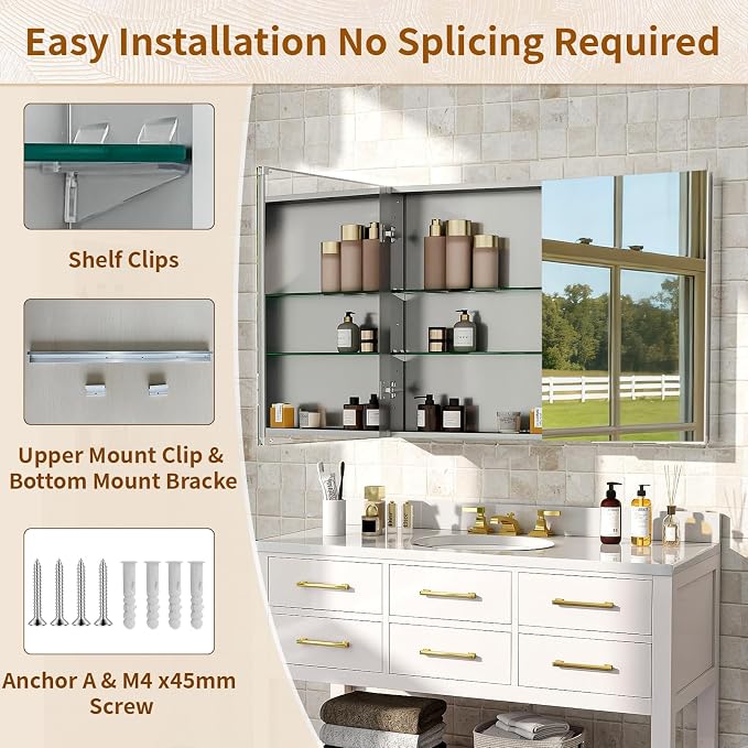 BEAUTYPEAK 40 x 26 Inch Medicine Cabinet - Image 7