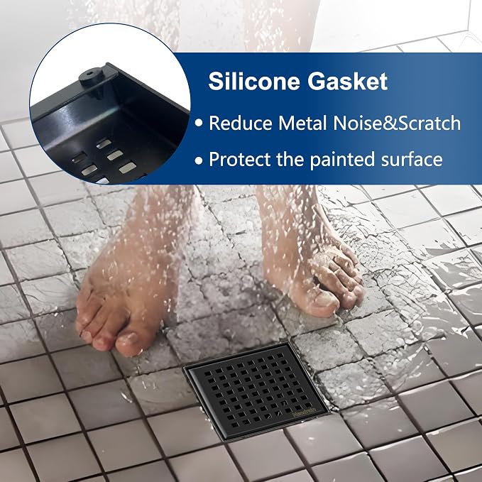 Neodrain 4 Inch Black Square Drain, 304 Stainless Steel Shower Drain Kits - Image 6