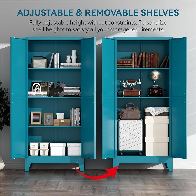 Metal Cabinets with Barn Doors and Adjustable Shelves, 4-Tier Storage Cupboard - Image 7
