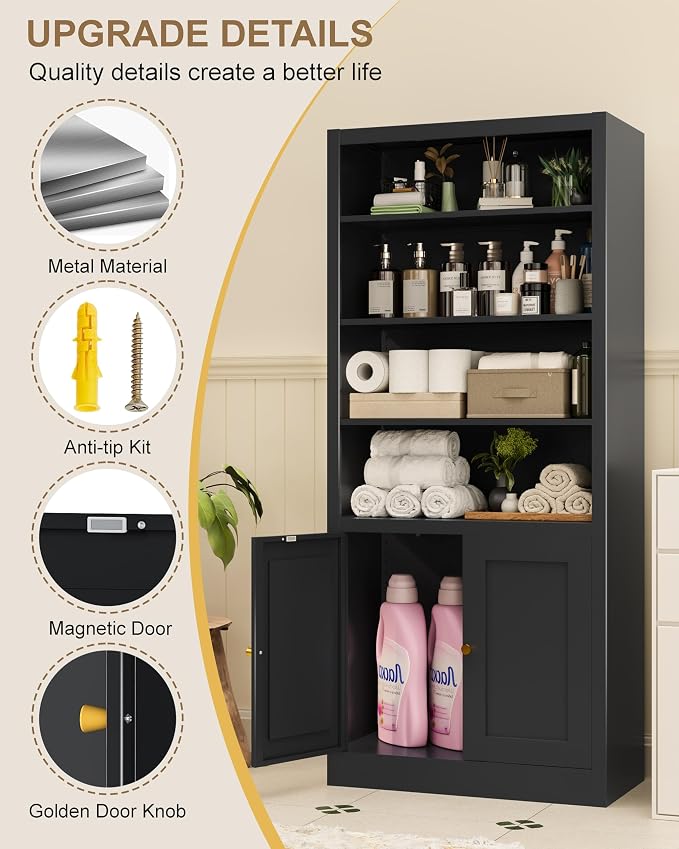 Tall Bathroom Storage Cabinet, Freestanding Linen Cabinet - Image 4