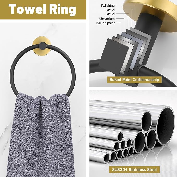 Black and Gold Towel Bar Set 10 Pieces Bathroom Hardware Accessories Set - Image 4