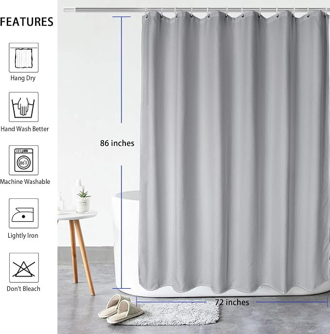 AooHome Extra Long 86" Shower Curtain, Fabric Bathroom Curtain Waffle Weave - Image 3