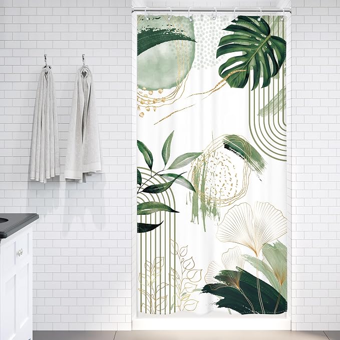 Small Stall Boho Shower Curtain 36Wx72H RV Sage Green Modern Mid Century - Image 2