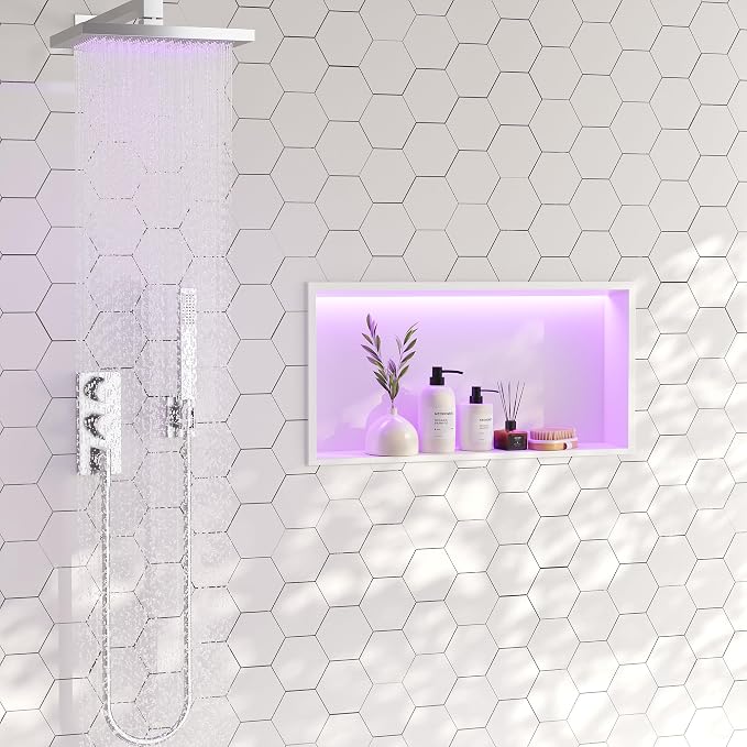 White Stainless Steel Shower Niche 24x12Inch, Dimmable RGB Led Light Wall Niche - Image 2