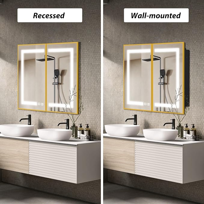 APRILSOUL 40X32 Inch Gold Bathroom Medicine Cabinet - Image 3