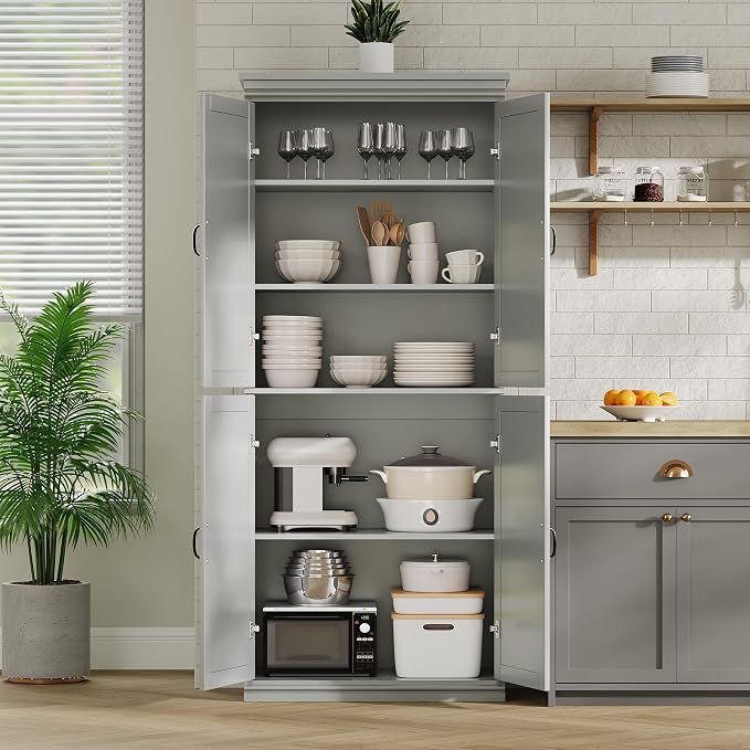 IDEALHOUSE Pantry Cabinet, Freestanding Cupboard, Tall Storage Cabinet - Image 3
