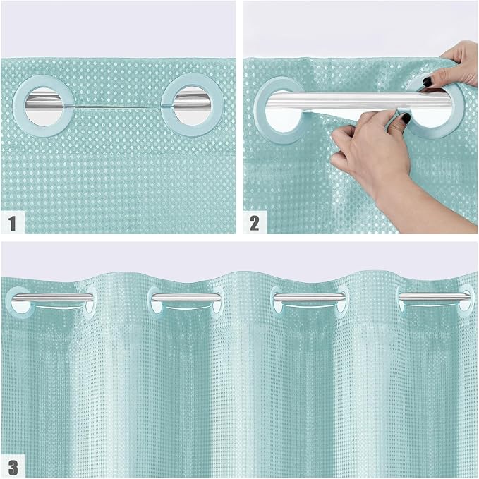 MitoVilla Teal Long Shower Curtain Liner Set 72 x 80, No Hooks Needed 80 inch - Image 4