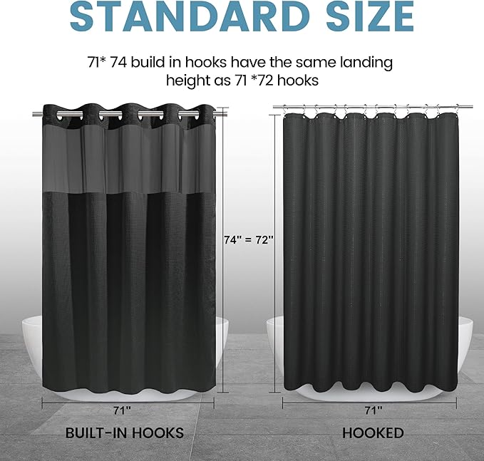 Black Shower Curtain with Liner - Image 7