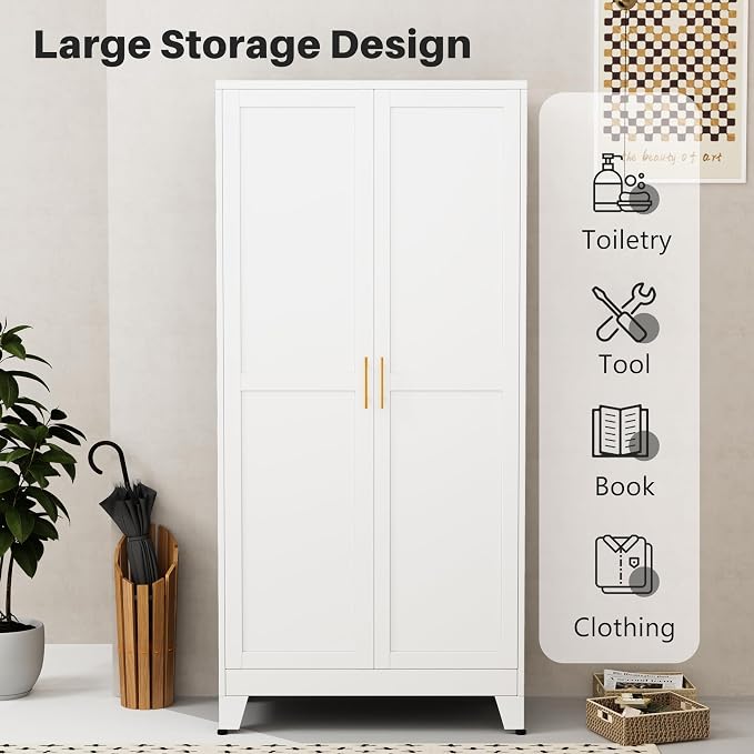 Metal Pantry Cabinet with 2 Doors and Adjustable Shelves - Image 8