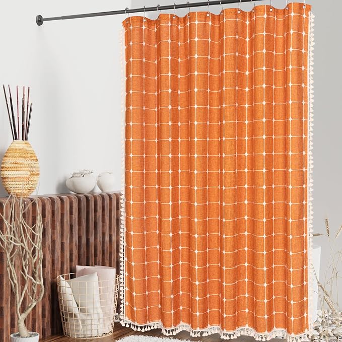 MitoVilla Orange Boho Extra Long Shower Curtain 72 x 84, Modern Farmhouse 84 - Image 2