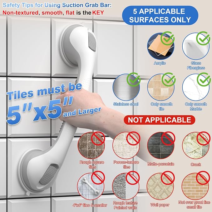 AirTight® Grab Bars for Bathtubs and Showers, 16Inch Shower Handle Elderly - Image 4