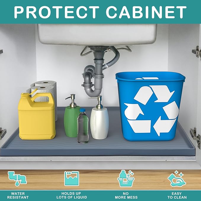 URMONA Waterproof Silicone Under Sink Mat 25'' x 22'' Shelf Liner - Image 2