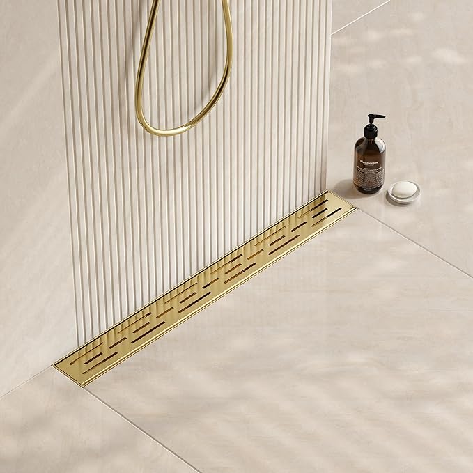 Neodrain 24-in Brushed Brass Rectangular Linear Shower Drain by Neodrain