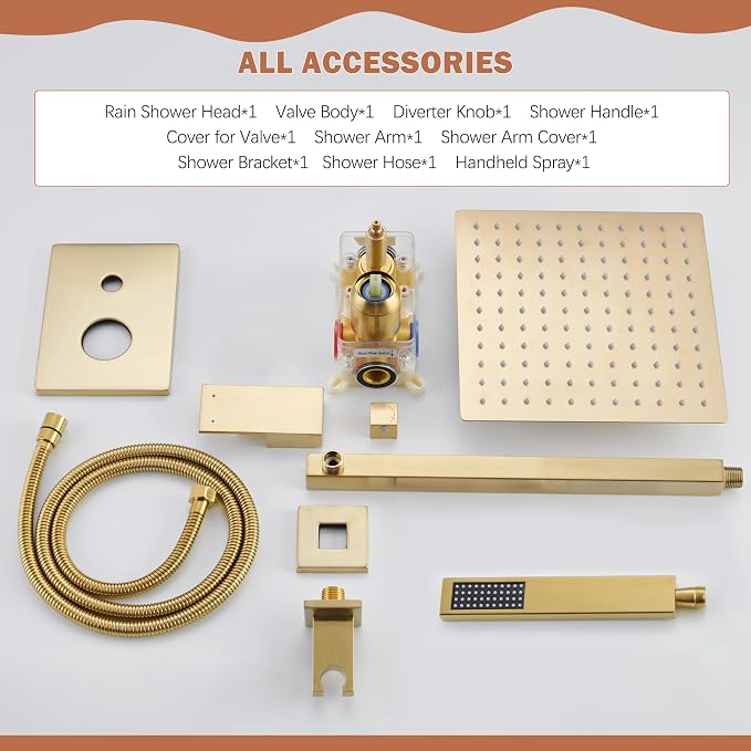 Shower System, Wall Mounted High-Pressure Showerhead Combo Set Included Valve - Image 8