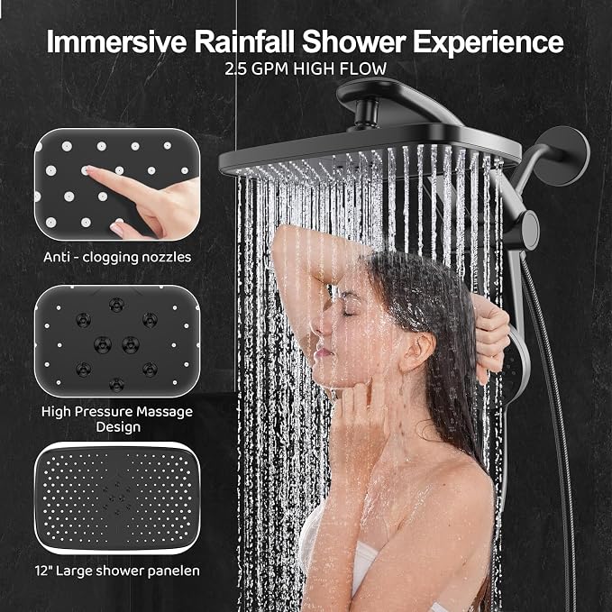 Rain Shower Head with Handheld High Pressure rainfall Shower Heads with - Image 6