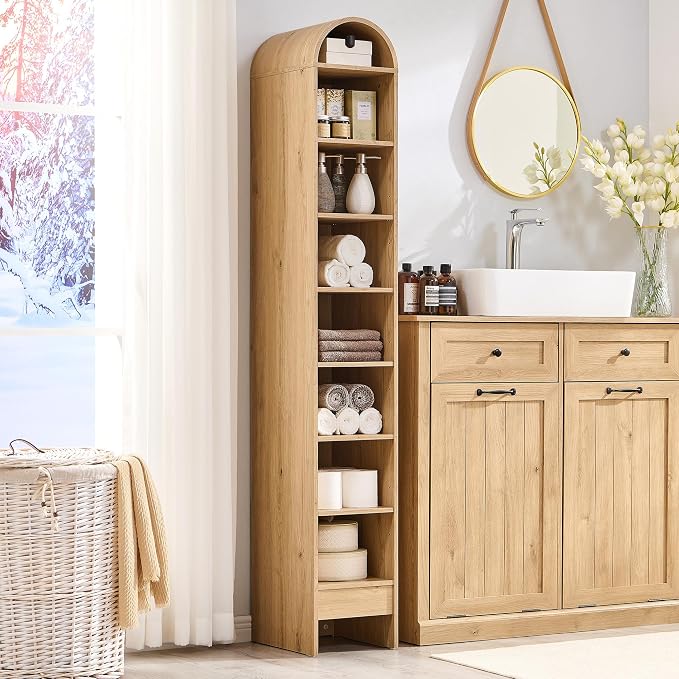 67" Tall Arched Bathroom Storage Cabinet, 8-Tier Modern Farmhouse Storage by IFBUYFarmhouseFurniture