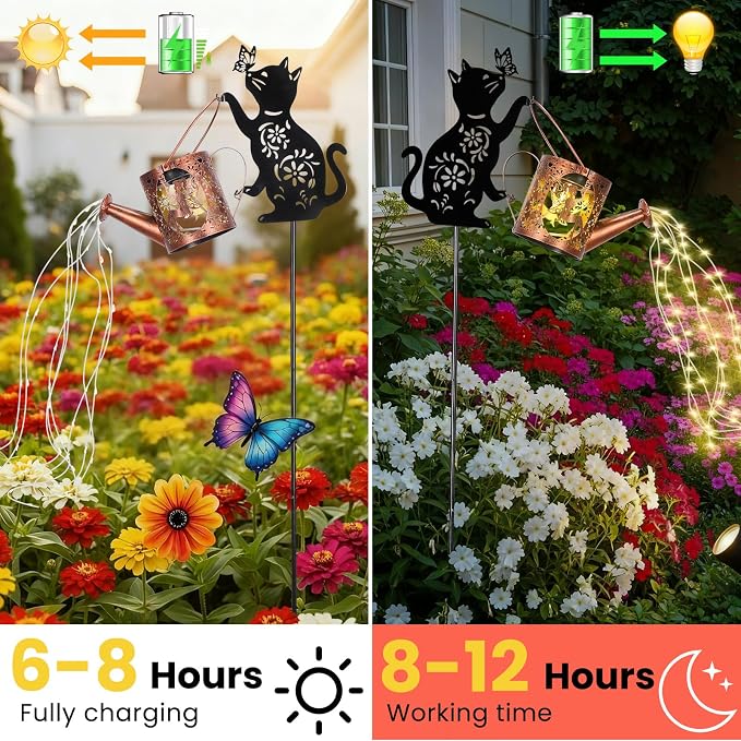 Solar Cat Watering Can Lights, Outdoor Cat Hanging Solar Lights Lantern - Image 4