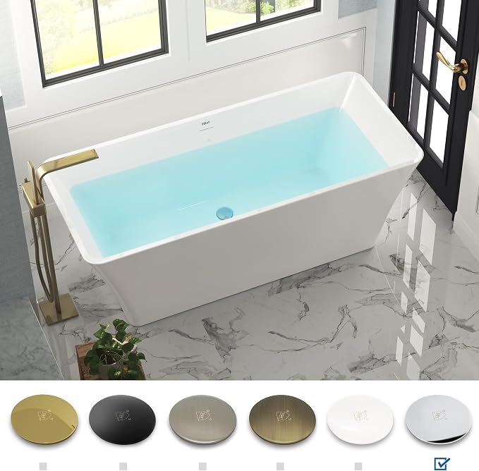 FerdY Sentosa 67" Acrylic Freestanding Bathtub, Contemporary Design Soaking Tub - Image 3