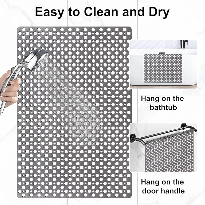 Anti Slip Shower Mat with Suction Cups, 31.5x47.2 Inch Quick Drain TPE Non Slip - Image 7