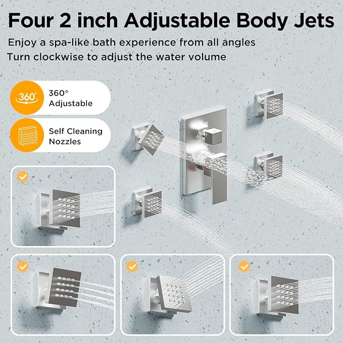 Shower Systems with 4 Body Spray Jets, STARBATH 4 Way 12+6" Rainfall Shower - Image 5