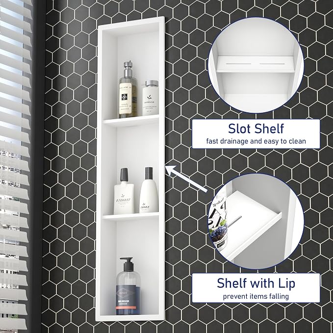Stainless Steel Shower Niche 36" X 8" White No Tile Needed Niche Shower - Image 4