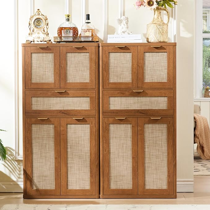 LEYAOYAO 48" Tall Storage Cabinet Set of 2, Rattan Bathroom Floor Cabinets by LEYAOYAO-Findtheshiningpointofyourideallife%EF%BC%81