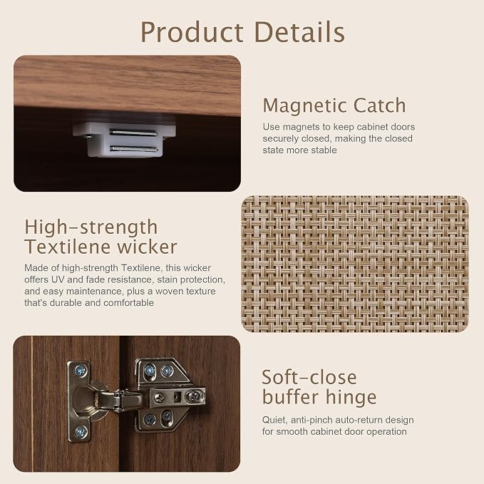 Yechen 67" Tall Kitchen Pantry Cabinet, Rattan Storage Cabinet - Image 7