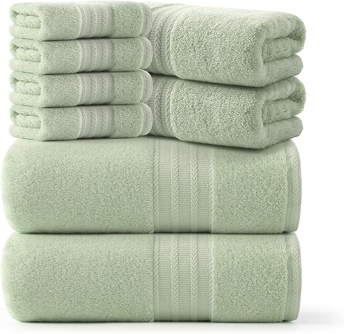 REDKISS Green Towel Set of 8-100% Cotton Luxury Bath Towels Set - Image 9