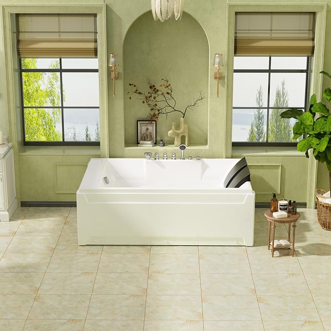 72-Inch Whirlpool Jetted Tub, Acrylic Hydro Massage Bathtub - Image 8
