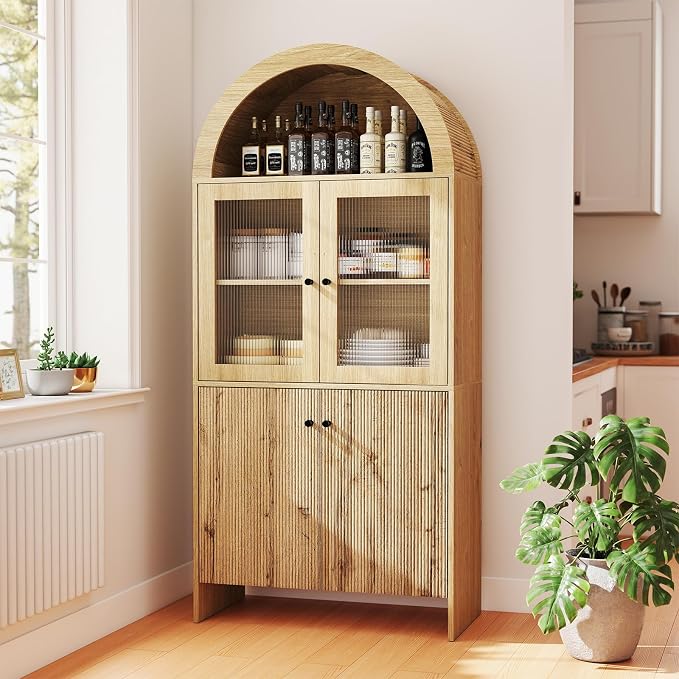 69" Tall Arched Kitchen Pantry Cabinet, 5-Tier Dome Cabinet - Image 8