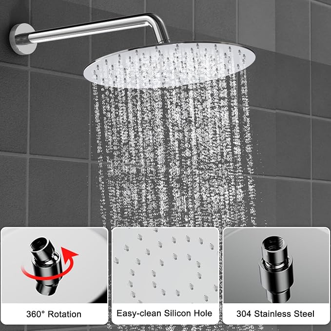 Shower Faucet Set 12IN Brass Rough-In Valve Body Trim Kit Rainfall Included - Image 2