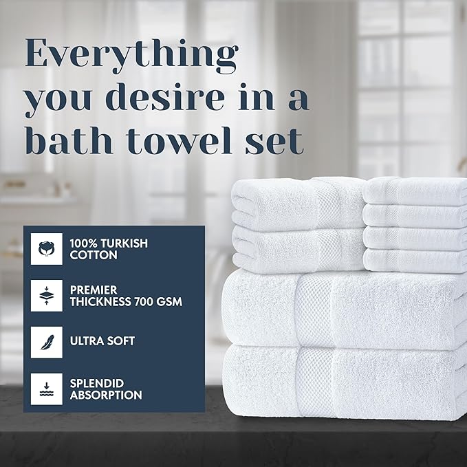 Luxury White Bath Towel Set of 8 Pieces - Image 2