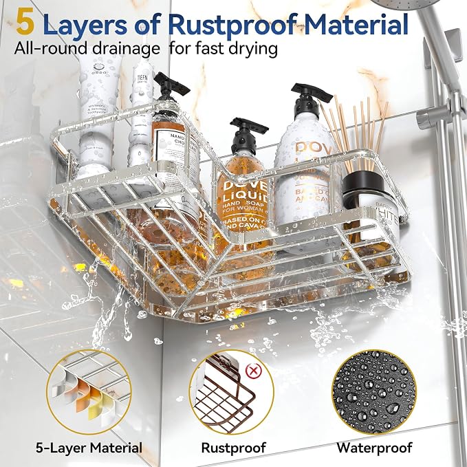 YASONIC Corner Shower Caddy Organizer, Large Capacity Shower Storage Rack - Image 3