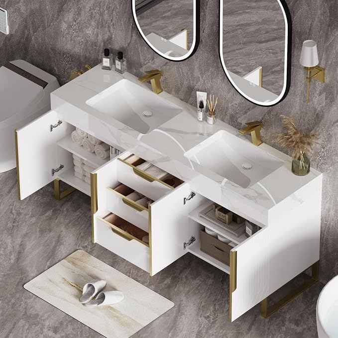 homary 59" Freestanding Bathroom Vanity Set, Floor-Mounted Double Sink Bathroom - Image 2
