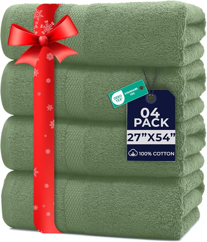DAN RIVER Bath Towels Set of 4, 27 x 54 Inches, 100% Cotton, Larger & Lighter by DanRiver