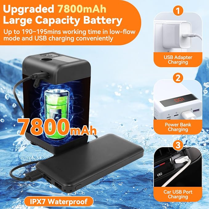 Portable Camping Shower, 7800mAh Rechargeable Outdoor Shower Kit - Image 2