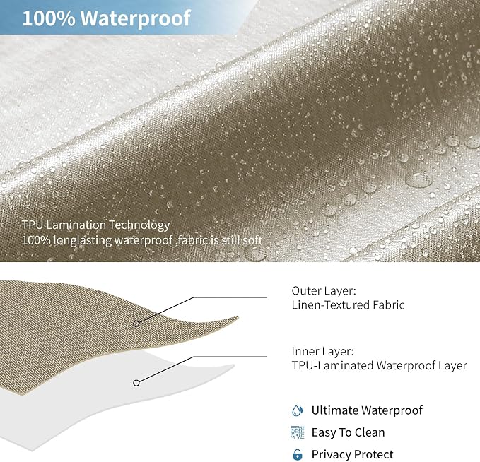 2-in-1 Waterproof Extra Long Fabric Shower Curtain or Liner, Linen Textured - Image 5