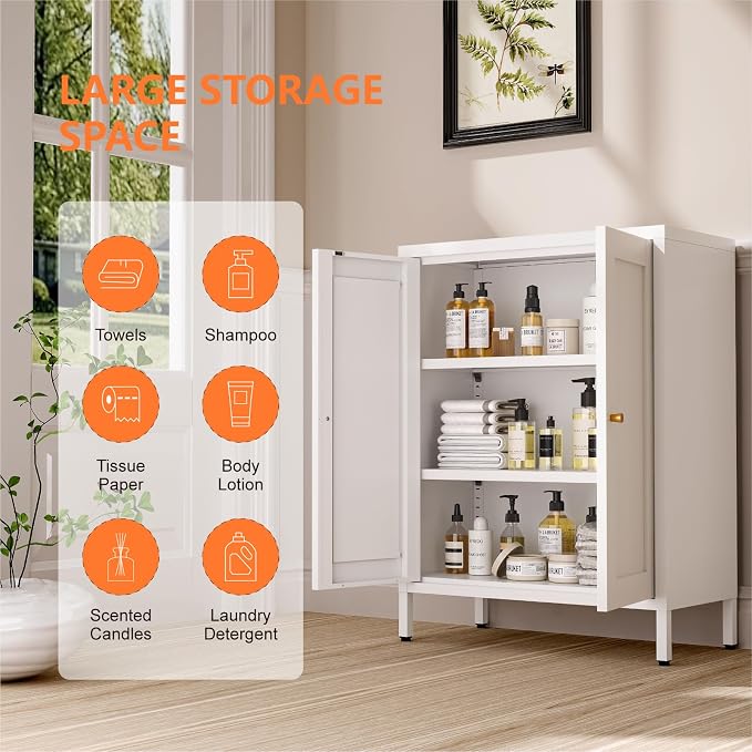 Metal Bathroom Cabinet, Small Floor Storage Cabinet, Freestanding Sideboard - Image 4